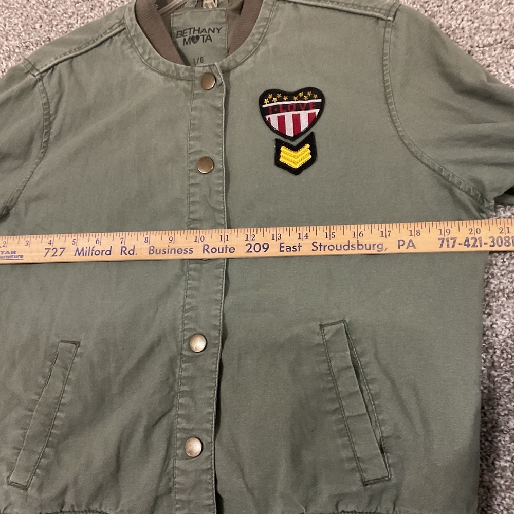 Bethany Mota Aeropostale Jacket‎ XL Army Green Bomber Patches Linen Grunge Y2K - Picture 7 of 10
